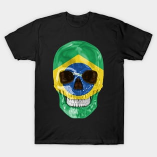 Brazil Flag Skull - Gift for Brazilian With Roots From Brazil T-Shirt